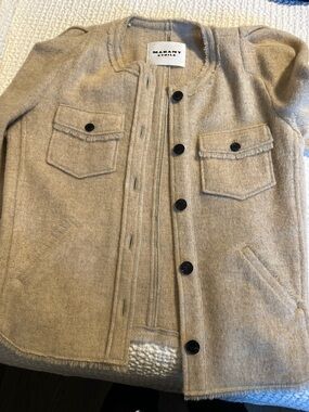 Isabel Marant Étoile Women's Beige Button-Down Wool Shirt Jacket .